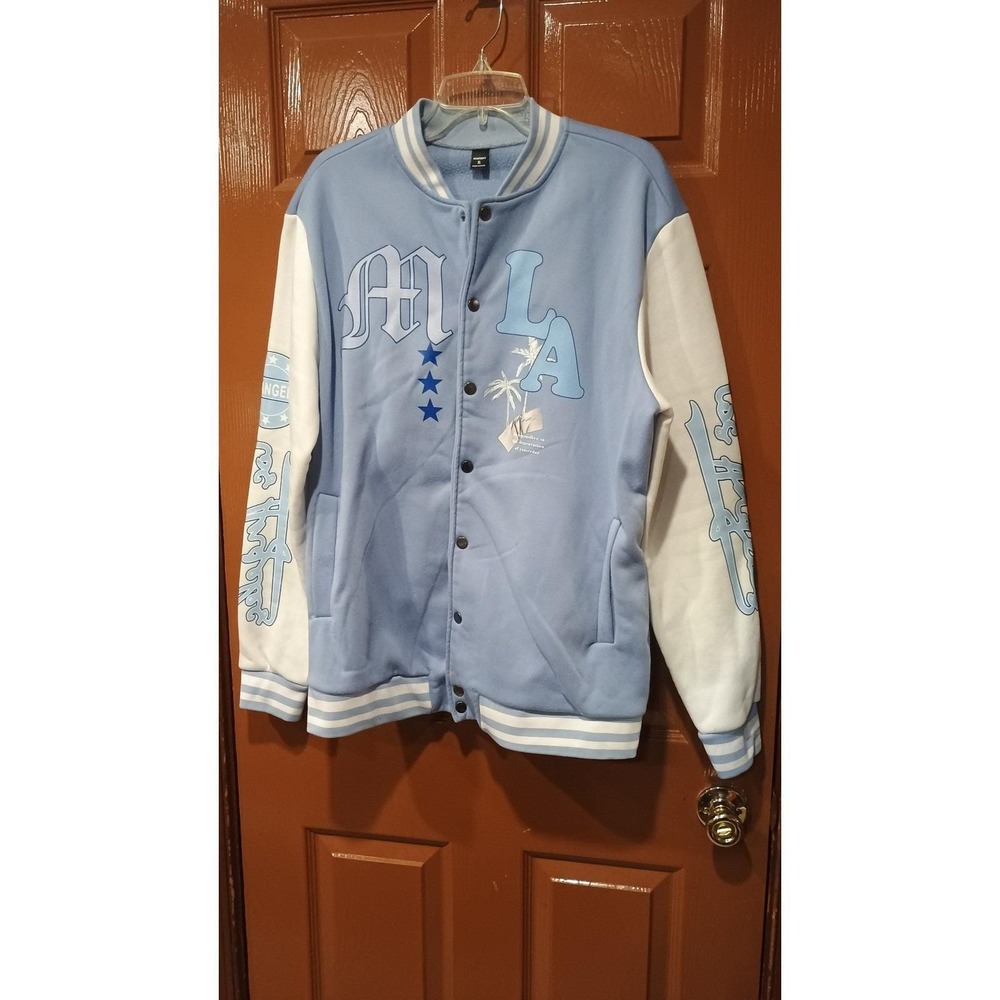 Manfinity Varsity Jacket Mens XL Light Blue Excellent LA Graphic Streetwear
